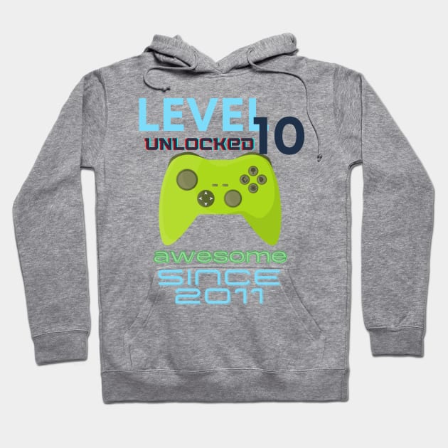 Level 10 Unlocked Awesome 2011 Video Gamer Hoodie by Fabled Rags 